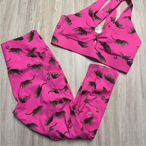 Fabletics Pink Leopard Sports Bra Leggings Set